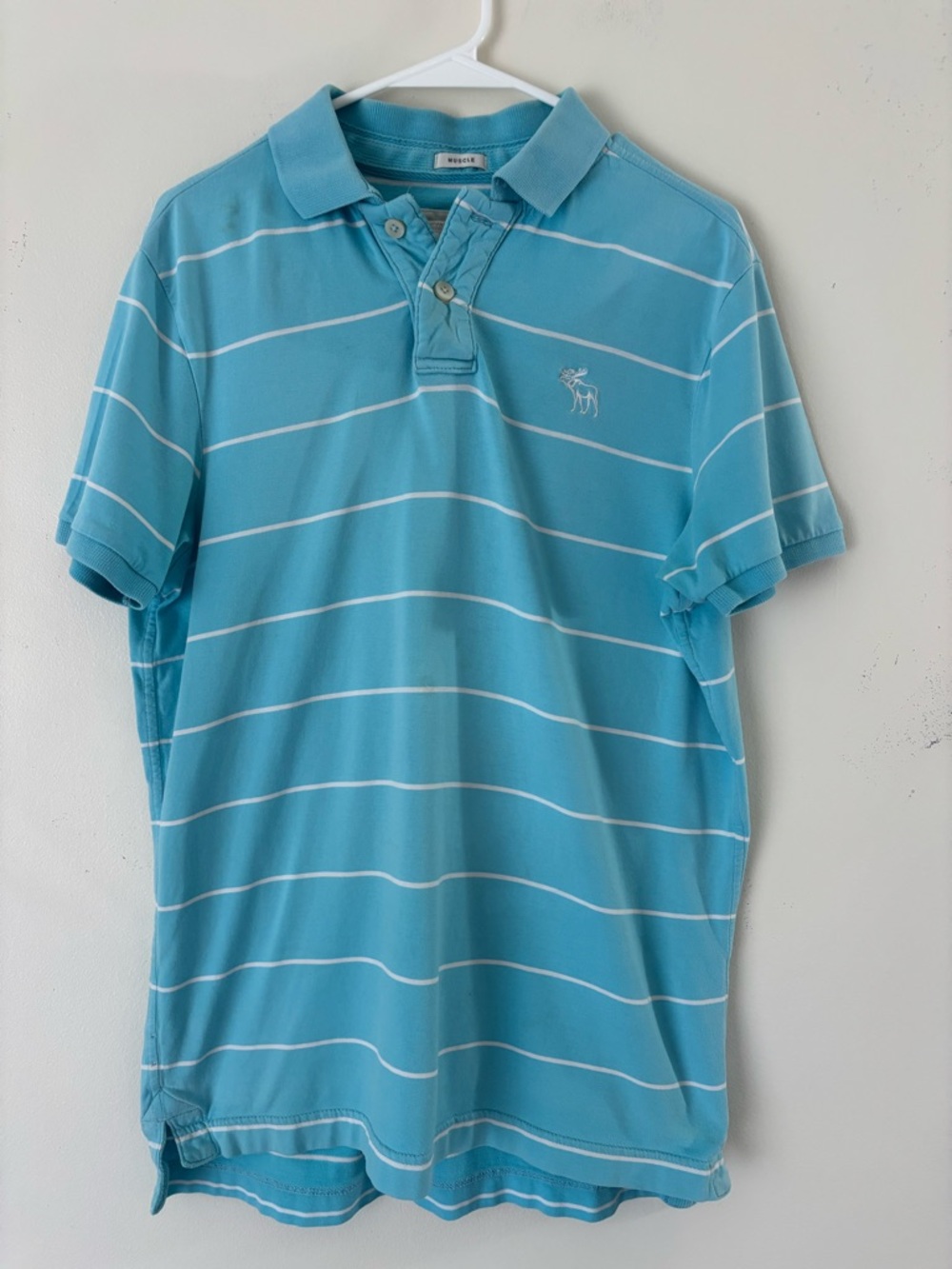 Abercrombie & Fitch Vintage Grandpa core Y2K Light Blue Striped Muscle Polo XL